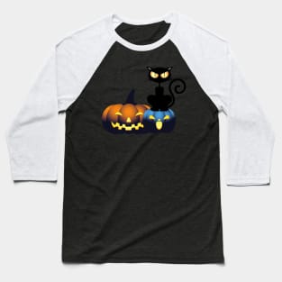 Cute Halloween Pumpkin Black Cat Spooky Season Autumn Vibes Halloween Thanksgiving and Fall Color Lovers Baseball T-Shirt